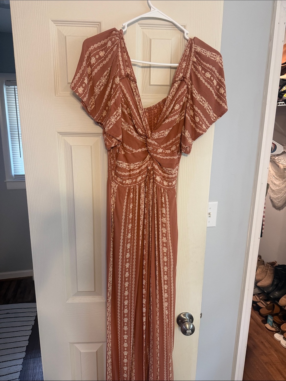 Angie Rusty Terracotta Jumpsuit with Cream Stripe Floral